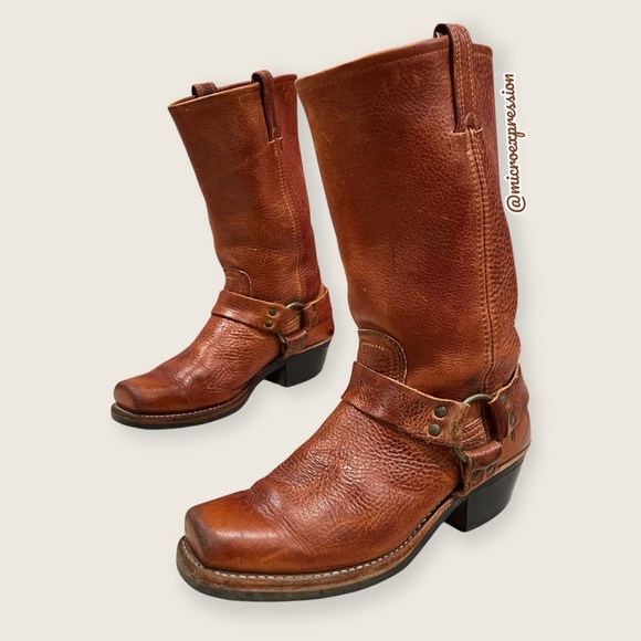 $499 Frye Harness 12R Cognac Brown Cavalry Southwestern Cowboy Harness Boot - Picture 16 of 16